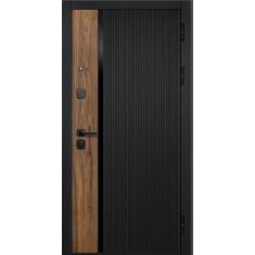 Дверь Кантри Сатин черный, Орех каньон коньяк /Эмалит белый, зеркало